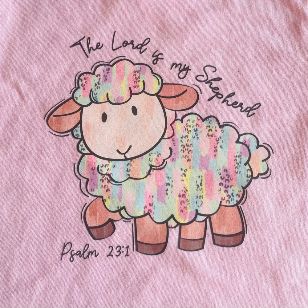 Rabbit Skins Pink Long Sleeve Tee with Pastel Sheep Design